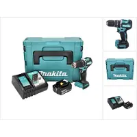 Makita Boormachine + slagboor, DHP 487 RT1J Accu klopboormachine 18 V 40 Nm Brushless + 1x accu 5.0 Ah + lader + Mak (Oplaadbare batterij)