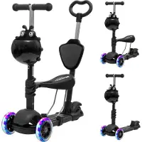 LifeGoods MultiRider - Kinderstep - Duwstang - 2 Lichtgevende Wielen - Zwart