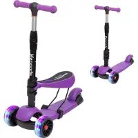 LifeGoods MultiRider Kinderstep - Step 3-8 Jaar - Verstelbaar Zitje - Lichtgevende Wielen - Jongens/Meisjes - Paars