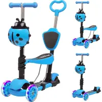 LifeGoods MultiRider - Kinderstep met Duwstang - 3 tot 8 Jaar - Jongens/Meisjes - 2 Lichtgevende Wielen - Blauw