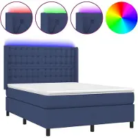 vidaXL Boxspring met matras en LED stof blauw 140x190 cm