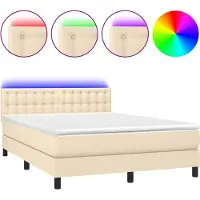 vidaXL Boxspring met matras en LED stof crèmekleurig 140x200 cm