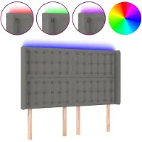 vidaXL Hoofdbord LED 147x16x118/128 cm stof donkergrijs