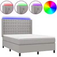 vidaXL Boxspring met matras en LED stof lichtgrijs 140x190 cm