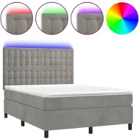 vidaXL Boxspring met matras en LED fluweel lichtgrijs 140x200 cm