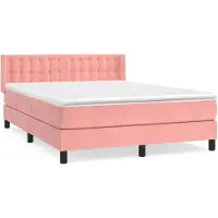 vidaXL Boxspring met matras fluweel roze 140x200 cm