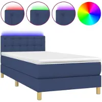 vidaXL Boxspring met matras en LED stof blauw 100x200 cm