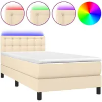 vidaXL Boxspring met matras en LED stof crèmekleurig 80x200 cm
