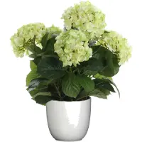 Mica Decorations Hortensia kunstplant/kunstbloemen 45 cm - groen - in pot wit - Kunstplanten