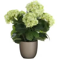 Mica Decorations Hortensia kunstplant/kunstbloemen 45 cm - groen - in pot taupe mat - Kunstplanten