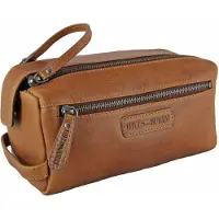 HillBurry Luxe Leren Toilettas - Vintage Leer - Bruin