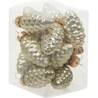 Othmar decorations 12x stuks glazen dennenappels kersthangers dusky lime goud/groen tinten 6 cm mat/glans - Kersthangers