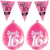 Paper Dreams Paperdreams Sweet 16 feest set - Ballonnen & vlaggenlijnen - 17x stuks - Vlaggenlijnen
