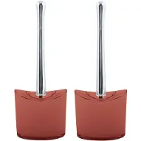 Spirella MSV Toiletborstel in houder/wc- 2x -borstel Aveiro - PS kunststof/rvs - terracotta/zilver - 37 x 14 cm - Toiletborstels