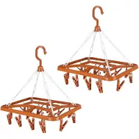 Urban Living Wasgoed droogcarrousel/droogmolen - 2x - 18 clips/knijpers - terra - kunststof - 31 x 33 cm - Hangdroogrek