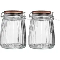 Urban Living Voorraadpot/bewaarpot - 2x - 1,5L - glas - met beugelsluiting - koperen deksel - Voorraadpot
