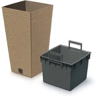 Prosperplast Plantenpot/bloempot - buiten - kunststof - lichtbruin - Eco wood look - D24 x H45 cm - Plantenpotten