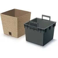 Prosperplast Plantenpot/bloempot - buiten - kunststof - lichtbruin - Eco wood look - D29 x H29 cm - Plantenpotten