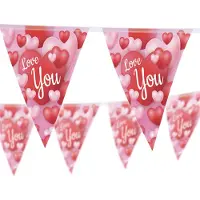 Funny fashion Love You/Liefde/Valentijn/Bruiloft thema feestslinger vlaggenlijn - 3x - hartjes print - 500 cm - plastic