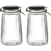 Urban Living Voorraadpot/bewaarpot - 2x - 1,8L - glas - met beugelsluiting - mat zwarte deksel - Voorraadpot