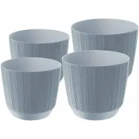 Prosperplast plantenpotten/bloempotten Carf Stripe - steengrijs - 4x stuks - kunststof - Dia 15 en 19 cm - Plantenpotten