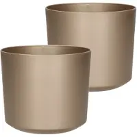 Prosperplast Plantenpot/bloempot Babylon - 2x - kunststof - buiten/binnen - titanium grijs - D12 x H12 cm - Plantenpotte