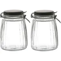 Urban Living Voorraadpot/bewaarpot - 2x - 1,5L - glas - met beugelsluiting - mat zwarte deksel - Voorraadpot
