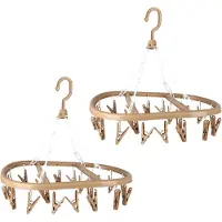 Urban Living Wasgoed droogcarrousel/droogmolen - 2x - 20 clips/knijpers - beige - kunststof - 30 x 42 cm - Hangdroogrek