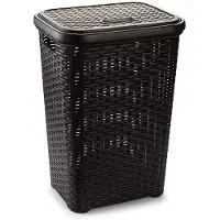 Forte Plastics Plasticforte Wasmand met deksel - 60L- bruin - kunststof - 35x43x62 cm - Wasmanden