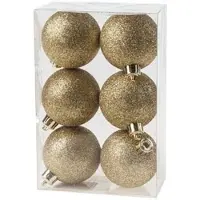 Cosy & Trendy 6x Kunststof kerstballen glitter goud 6 cm kerstboom versiering/decoratie - Kerstbal