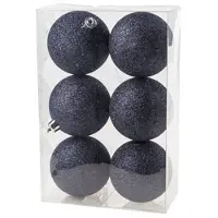 Cosy & Trendy 6x Kunststof kerstballen glitter donkerblauw 8 cm kerstboom versiering/decoratie - Kerstbal