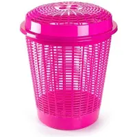 Forte Plastics Ronde wasmanden/opberg mand met deksel 50 liter in het roze - Wasmanden