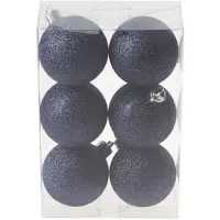 Cosy & Trendy 6x Kunststof kerstballen glitter donkerblauw 6 cm versiering - Kerstbal