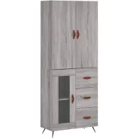 vidaXL Hoge kast 69,5x34x180 cm bewerkt hout grijs sonoma eikenkleurig
