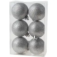 Cosy & Trendy 6x Kunststof kerstballen glitter zilver 6 cm kerstboom versiering/decoratie - Kerstbal