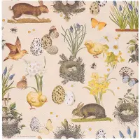 Ambiente 60x Pasen thema tafel servetten beige met dieren 33 x 33 cm - Feestservetten