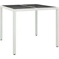 vidaXL Tuintafel 90x90x75 cm gehard glas en poly rattan wit