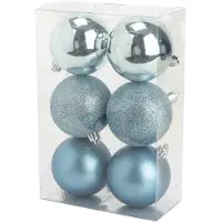 Cosy & Trendy 6x stuks kunststof kerstballen ijsblauw 8 cm mat/glans/glitter - Kerstbal