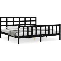 vidaXL Massief houten bed met hoofdeinde, zwart, 200x200 cm