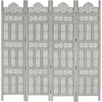 vidaXL Kamerscherm 4 panelen handgesneden 160x165 cm mangohout grijs