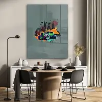 MuchoWow Glasschilderij - Foto op glas - New York - Auto - Verf - Retro - Glasschilderij New York - 90x120 cm