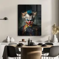 MuchoWow Glasschilderij 60x80 cm - Schilderij acrylglas - Clown - Portret - Make up - Clownsneus - Kleding - Foto op glas - Schilderijen