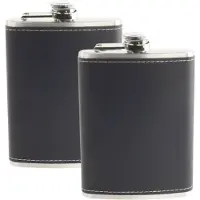 HIXA Heupfles - 2 Stuks - Flacon - Veldfles - Platvink - 200 ml - PU Leder - Zwart