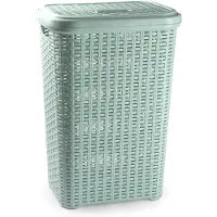 Forte Plastics PlasticForte Wasmand met deksel - 60L- groen - kunststof - 35x43x62 cm - Wasmanden