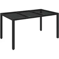 vidaXL Tuintafel met glazen blad 150x90x75 cm poly rattan zwart