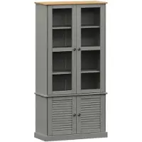 vidaXL Vitrinekast VIGO 85x35x170 cm massief grenenhout grijs