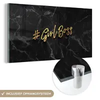 MuchoWow Glasschilderij 40x20 cm - Schilderij acrylglas - Quotes - Girl - Goud - Marmer - Foto op glas - Schilderijen