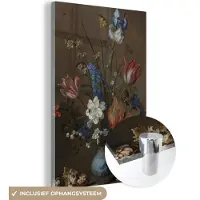 MuchoWow Glasschilderij 20x30 cm - Schilderij acrylglas - Bloemen in een Wan-Li vaas en schelpen - Schilderij van Balthasar van der Ast - Foto op glas - Schilderijen