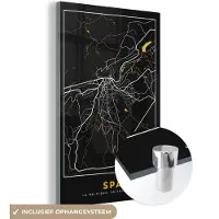 MuchoWow Glasschilderij 80x120 cm - Schilderij acrylglas - Spa - Kaart - Stadskaart - Goud - Plattegrond - Foto op glas - Schilderijen