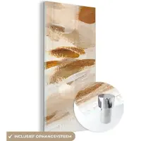 MuchoWow Glasschilderij 20x40 cm - Schilderij acrylglas - Verf - Beige - Wit - Foto op glas - Schilderijen